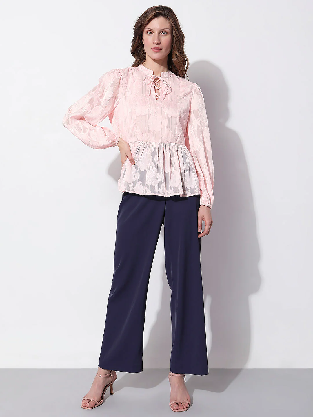 Light Pink Floral Peplum Top - Image 6