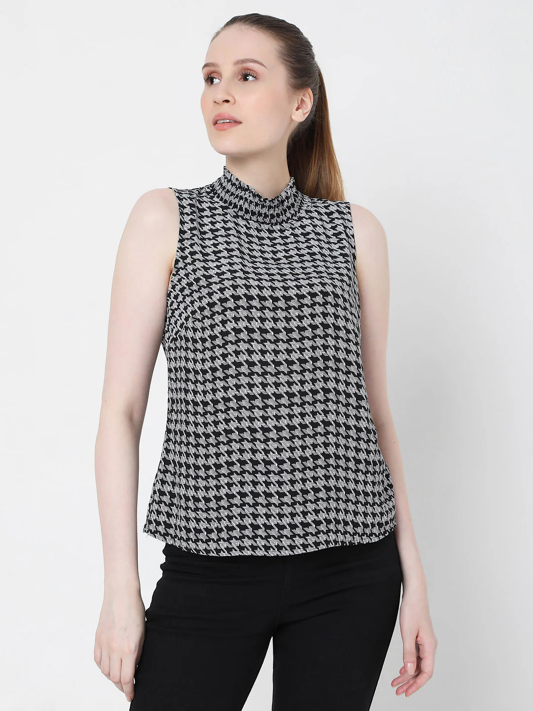 Grey Houndstooth Print Top - Image 2