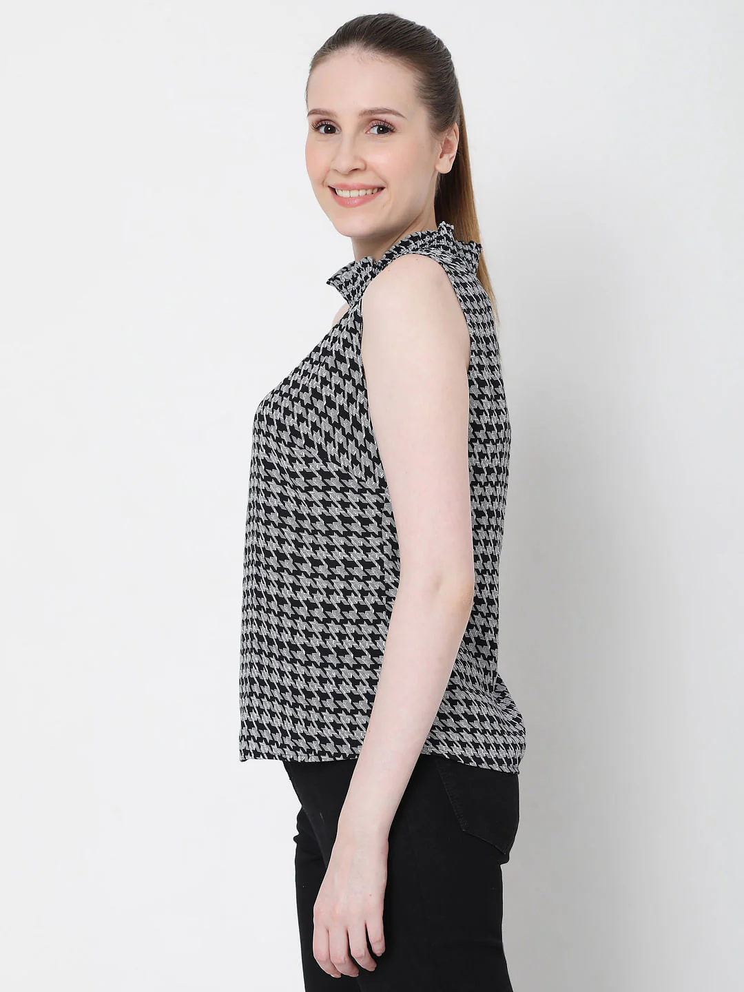 Grey Houndstooth Print Top - Image 3