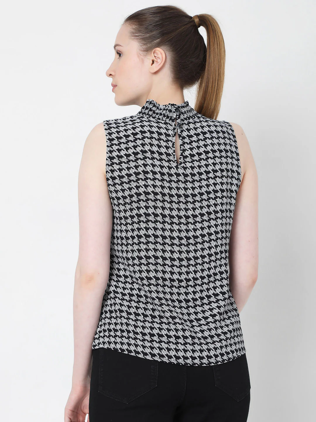 Grey Houndstooth Print Top - Image 4