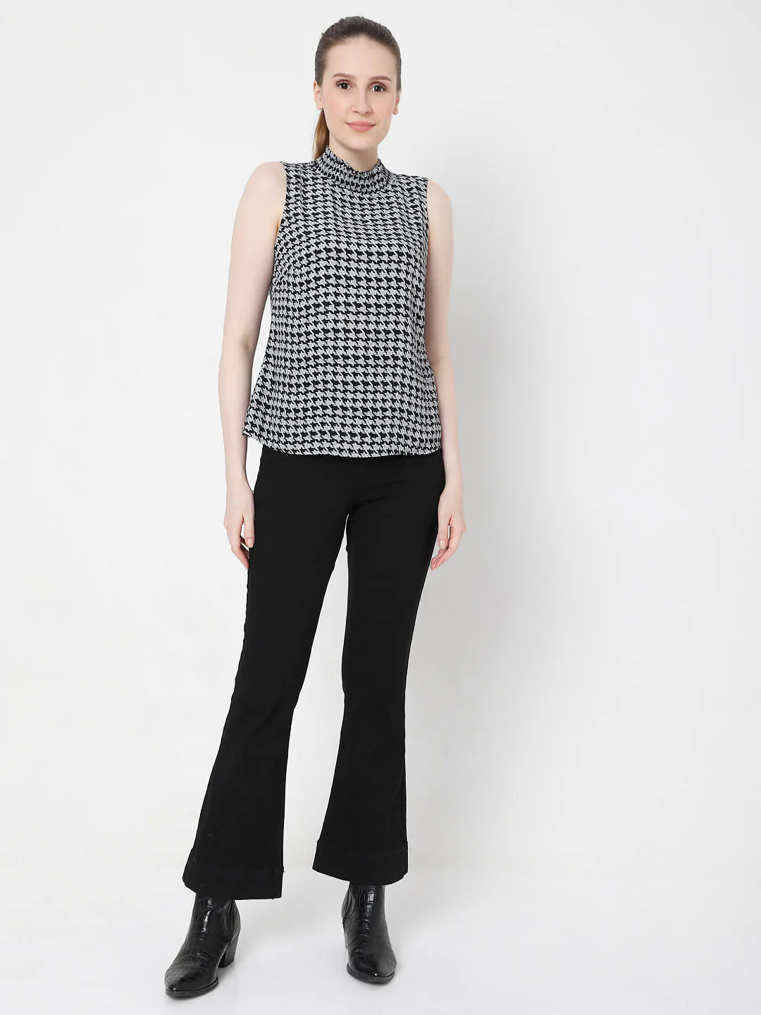 Grey Houndstooth Print Top - Image 5