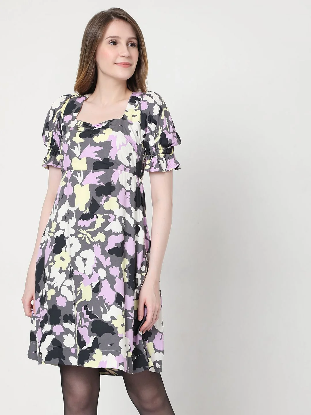 Grey Floral Mini Dress - Image 2