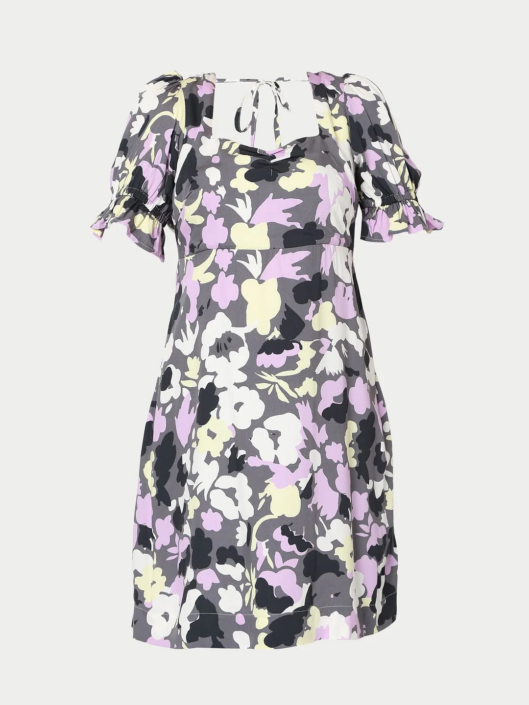 Grey Floral Mini Dress - Image 7