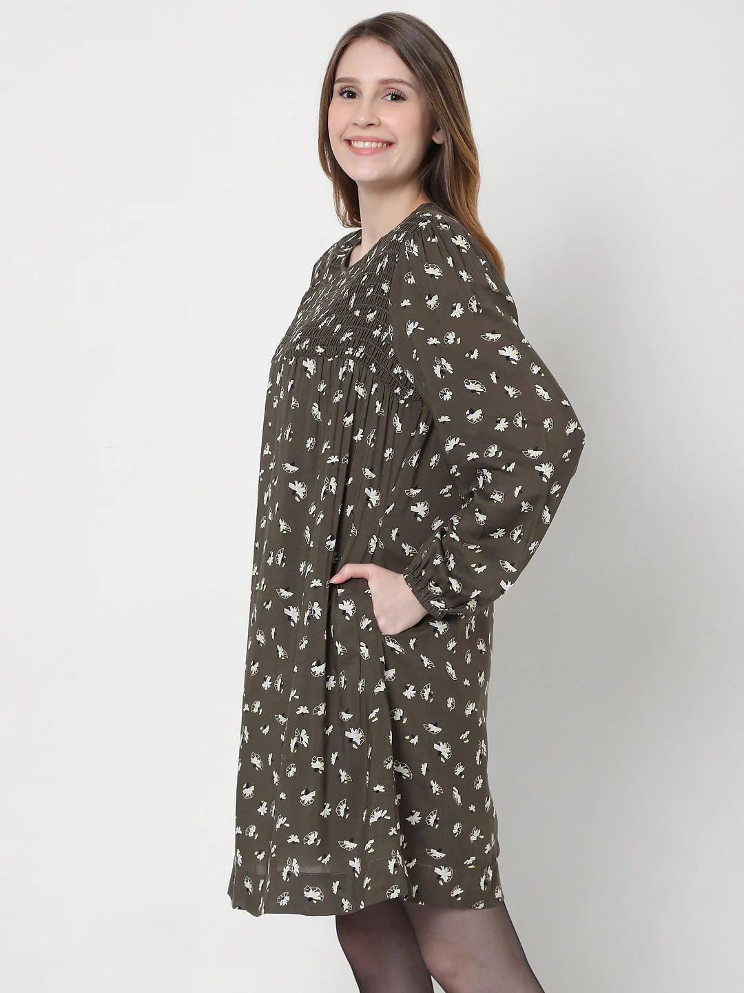 Green Floral Shift Dress - Image 3