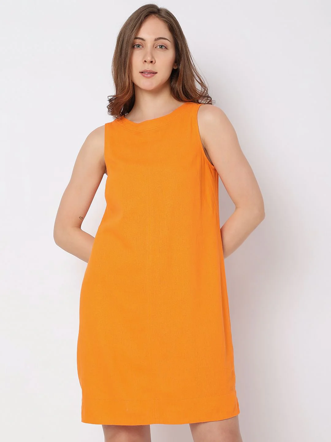 Orange Linen Shift Dress - Image 2