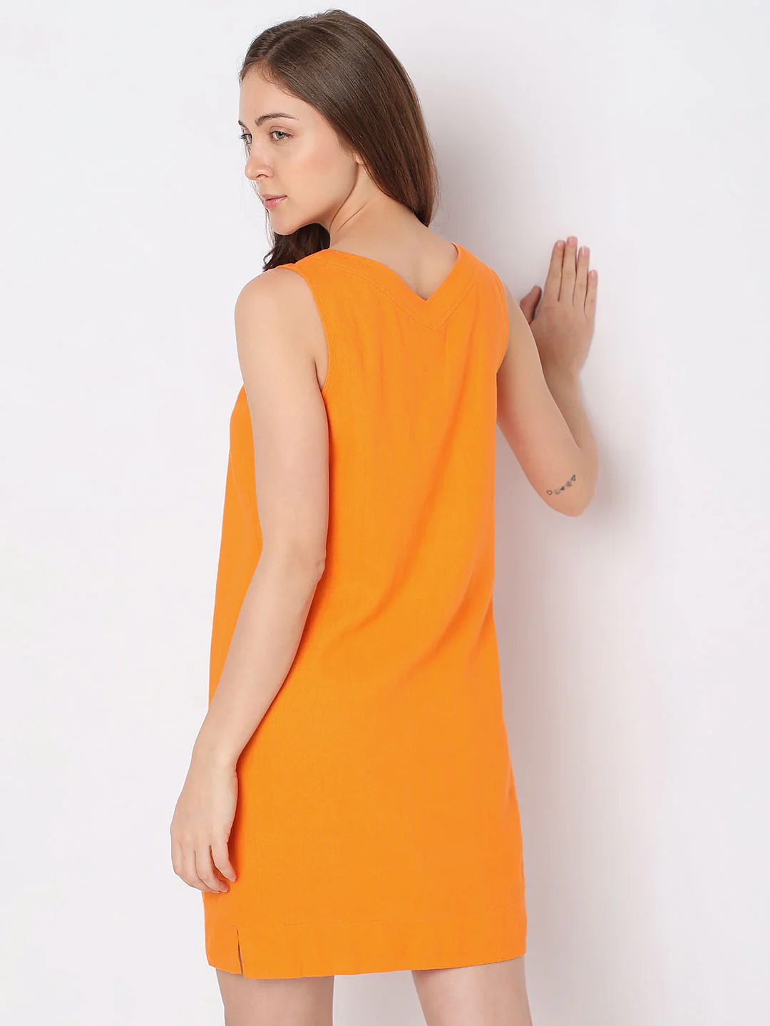 Orange Linen Shift Dress - Image 4