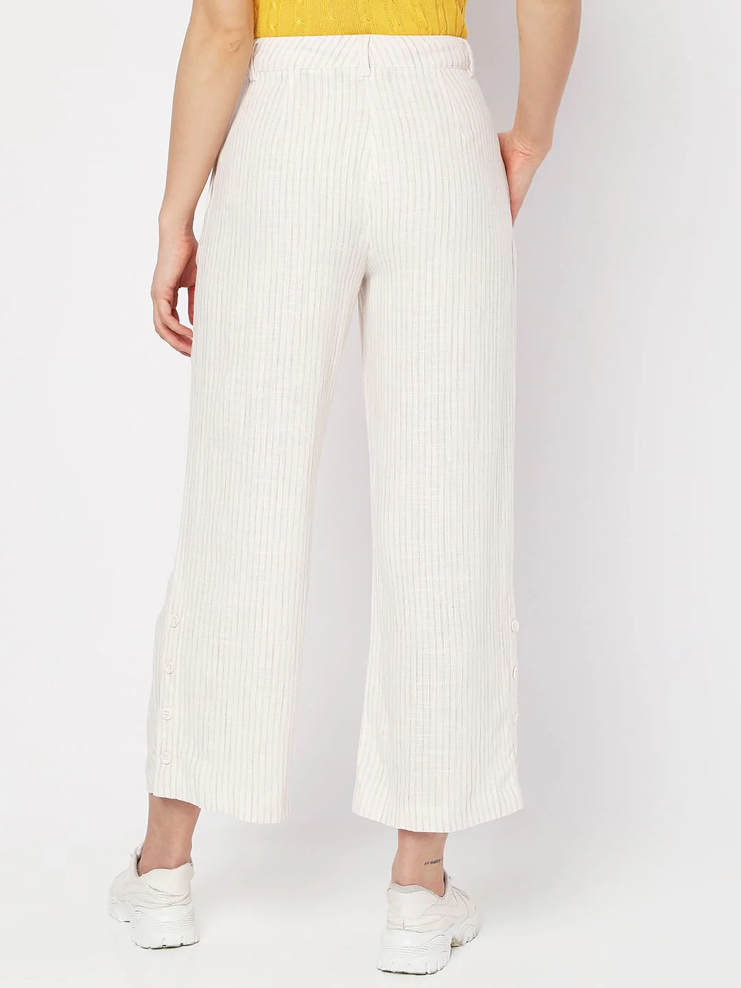 Beige High Rise Striped Linen Pants - Image 4