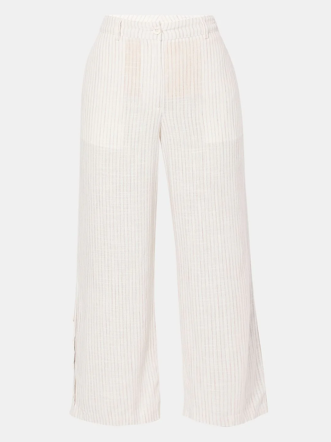 Beige High Rise Striped Linen Pants - Image 7