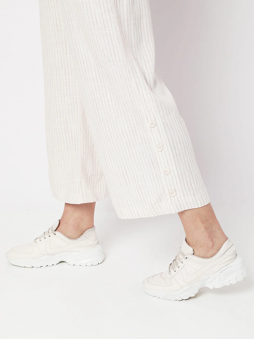 Beige High Rise Striped Linen Pants - Image 8