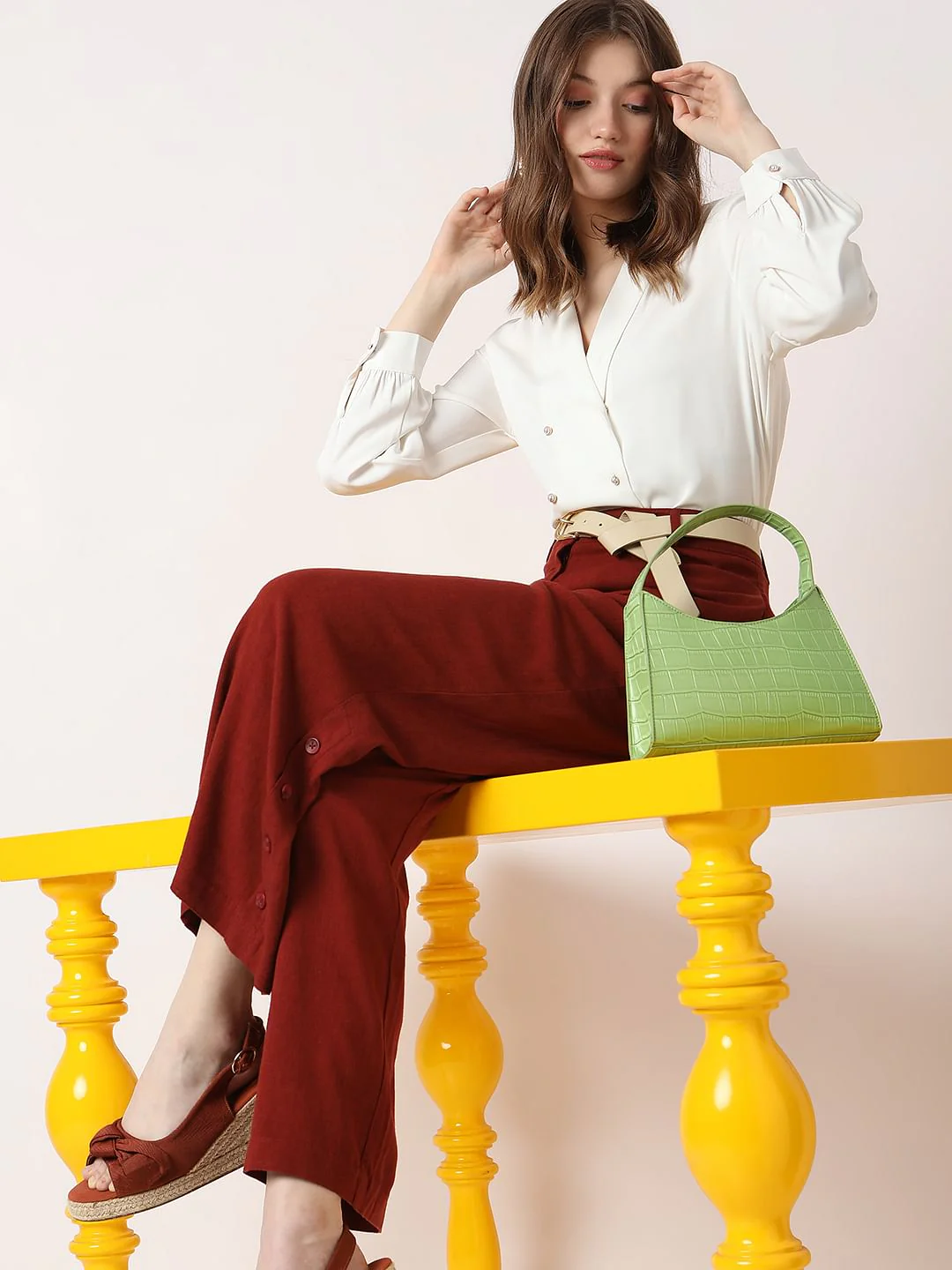 Red High Rise Pants