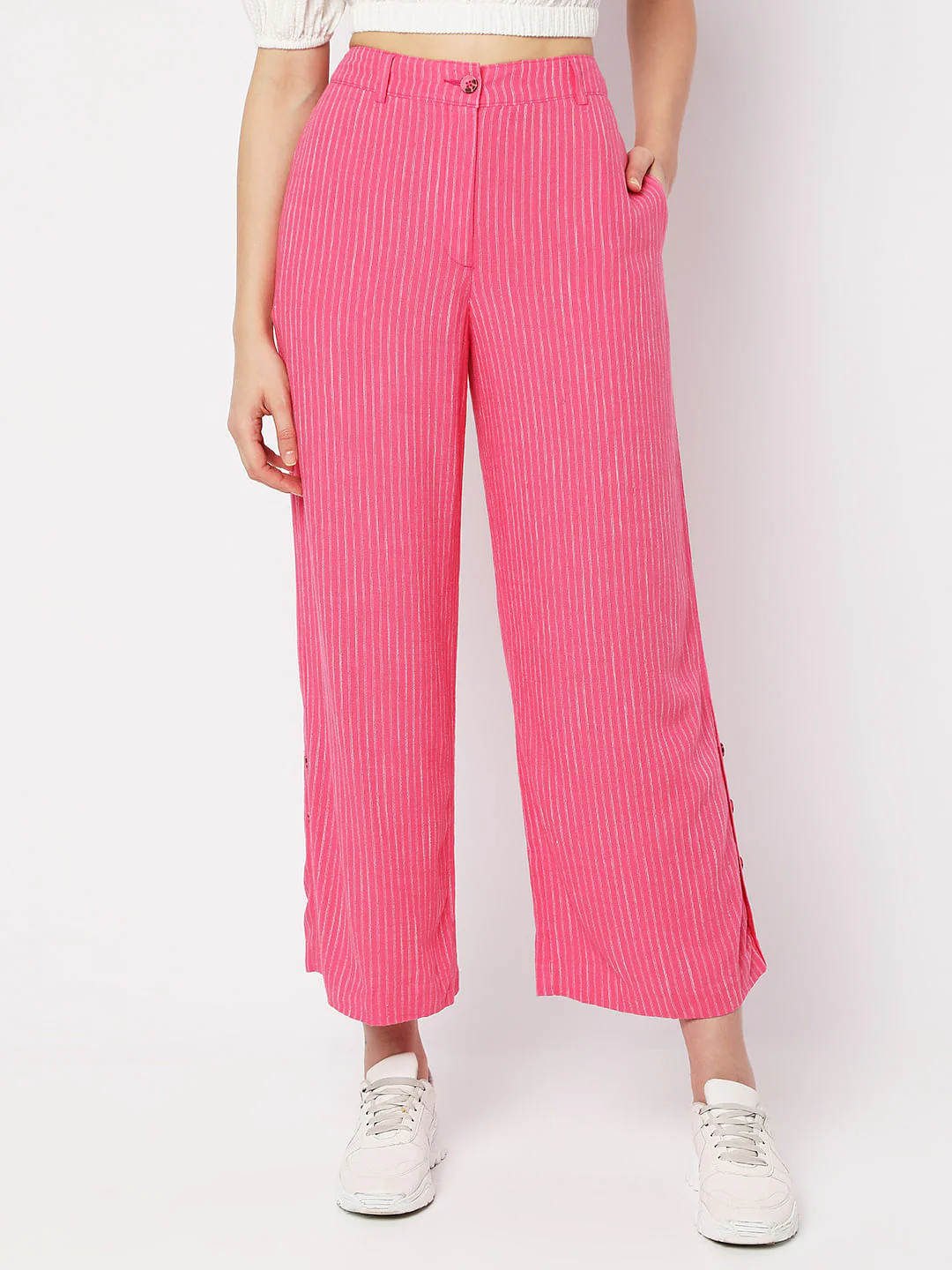 Pink High Rise Striped Pants - Image 2
