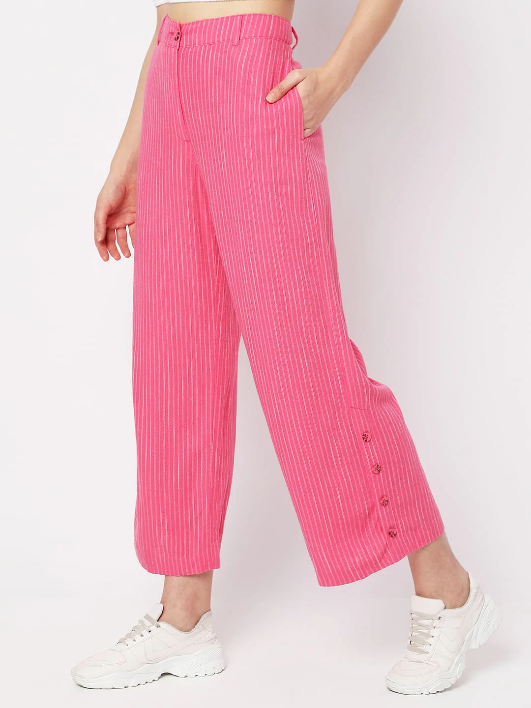 Pink High Rise Striped Pants - Image 3