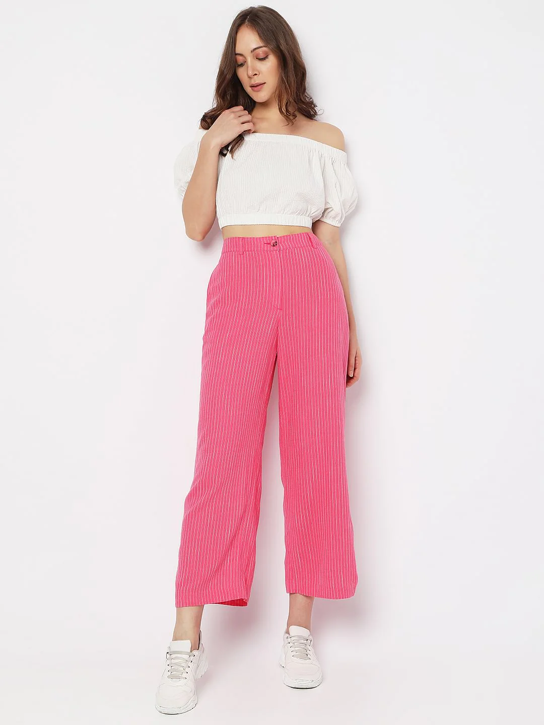 Pink High Rise Striped Pants - Image 5
