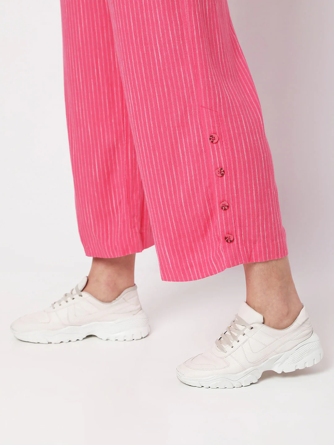Pink High Rise Striped Pants - Image 6
