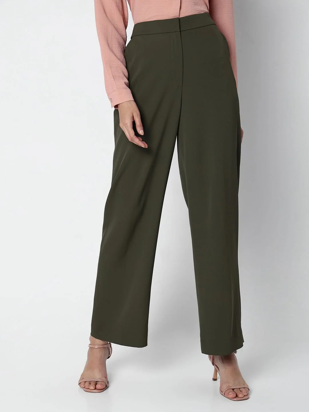 Green High Rise Straight Fit Pants - Image 2