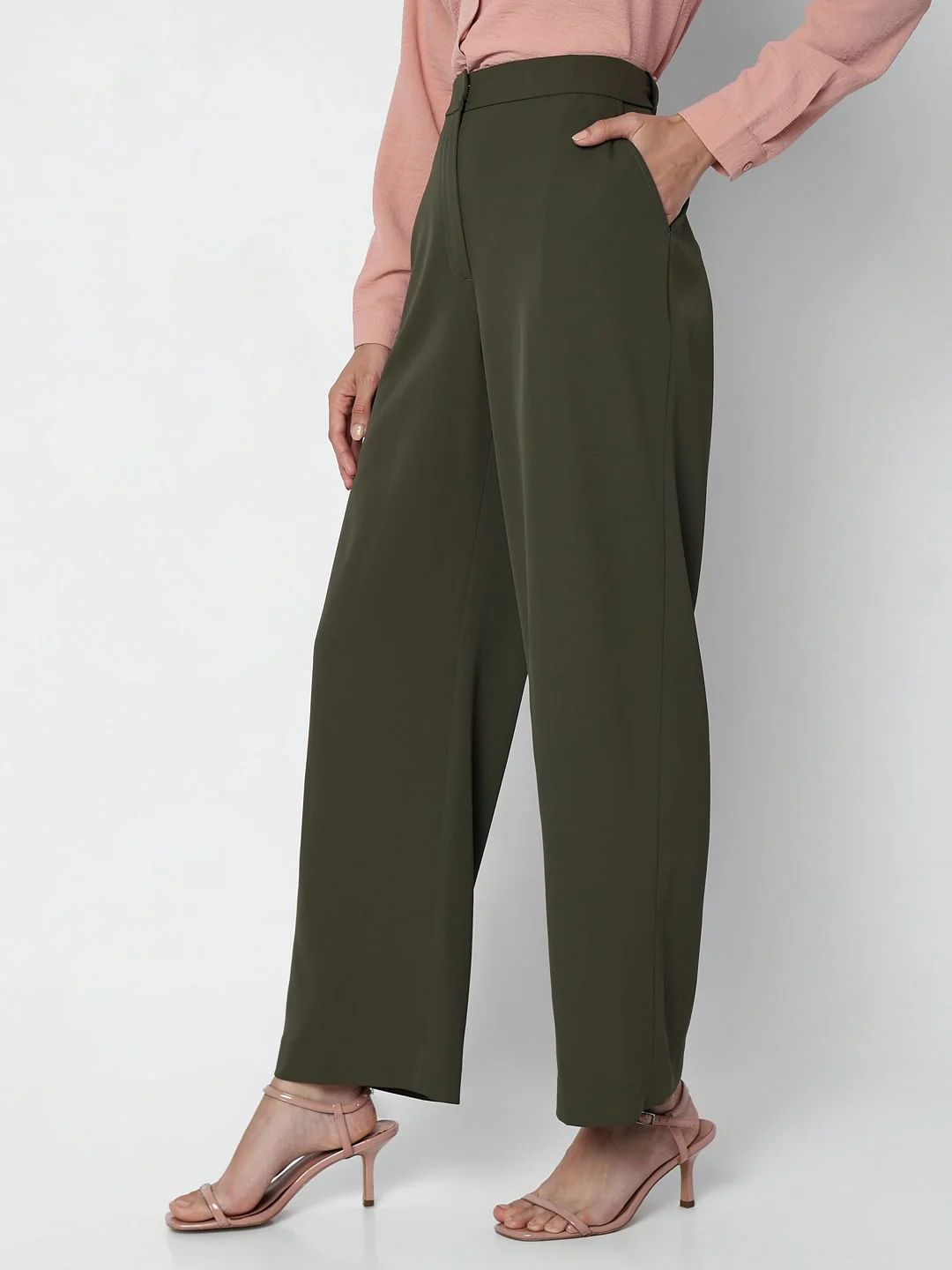 Green High Rise Straight Fit Pants - Image 3