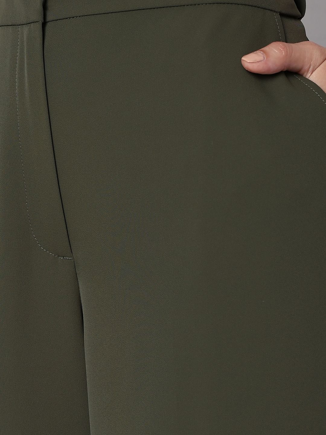 Green High Rise Straight Fit Pants - Image 9