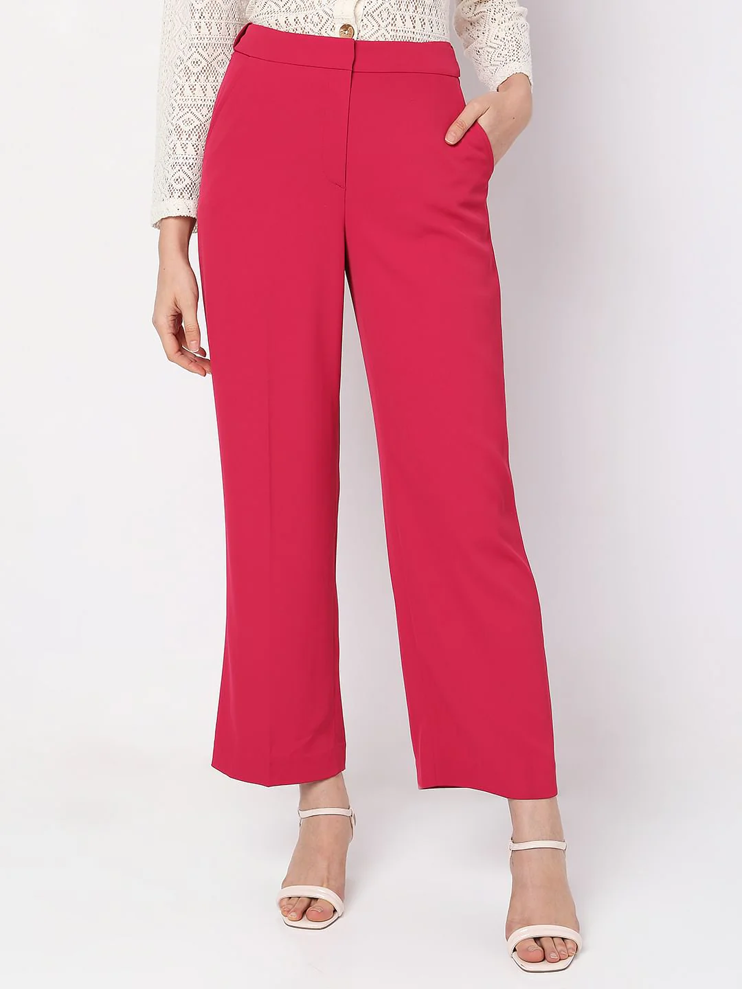 Pink High Rise Straight Fit Pants - Image 2