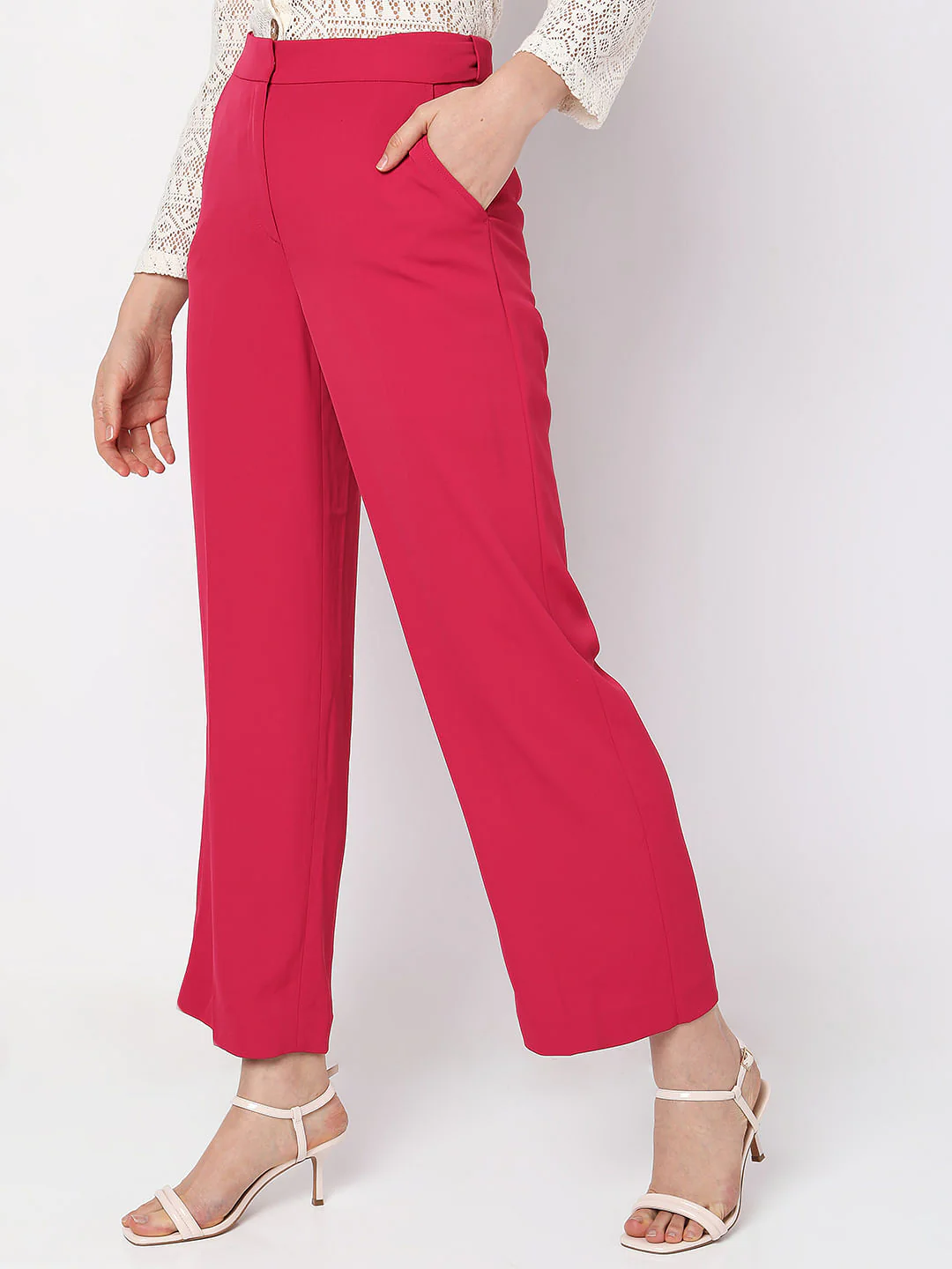 Pink High Rise Straight Fit Pants - Image 3