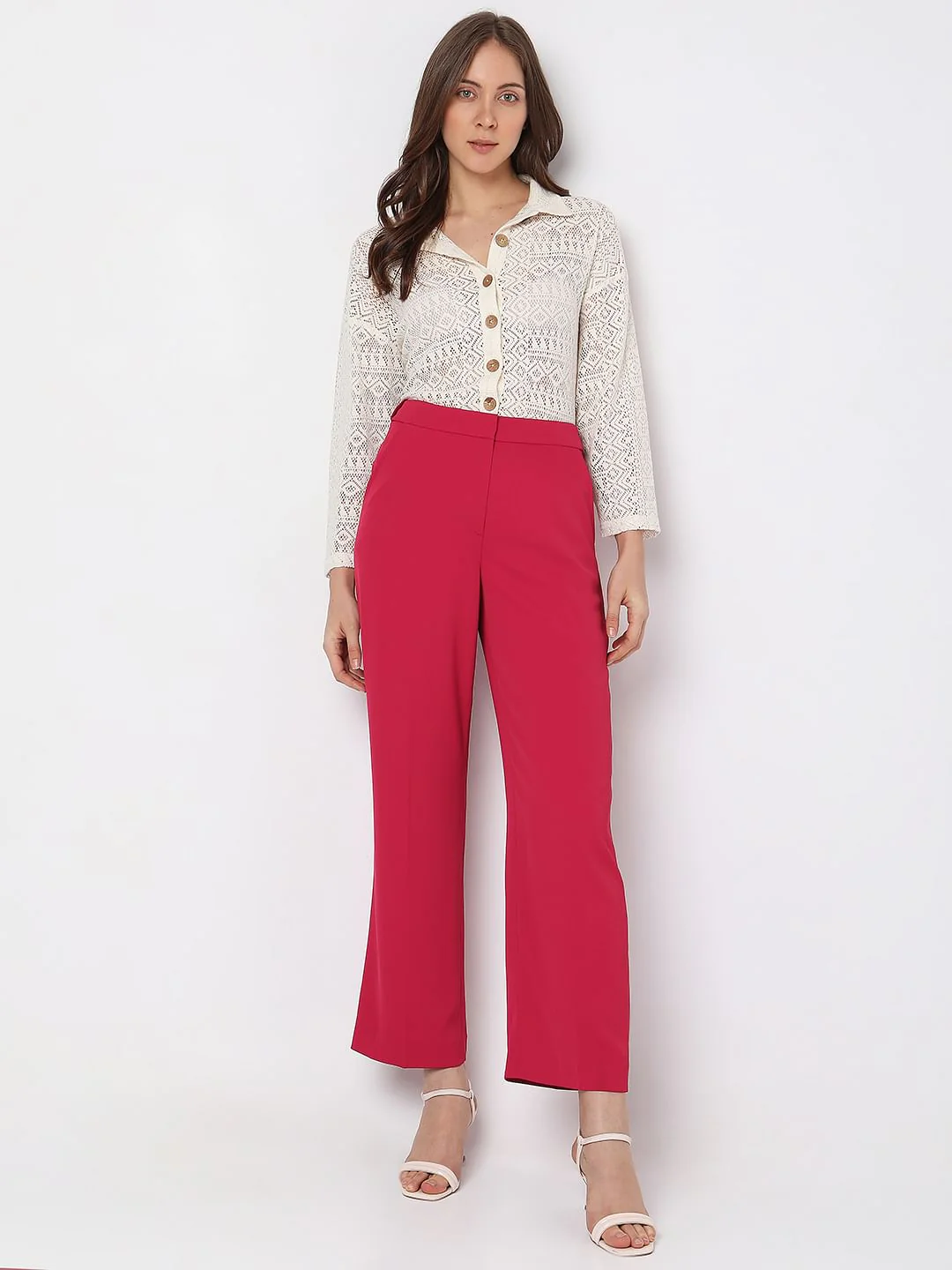 Pink High Rise Straight Fit Pants - Image 6