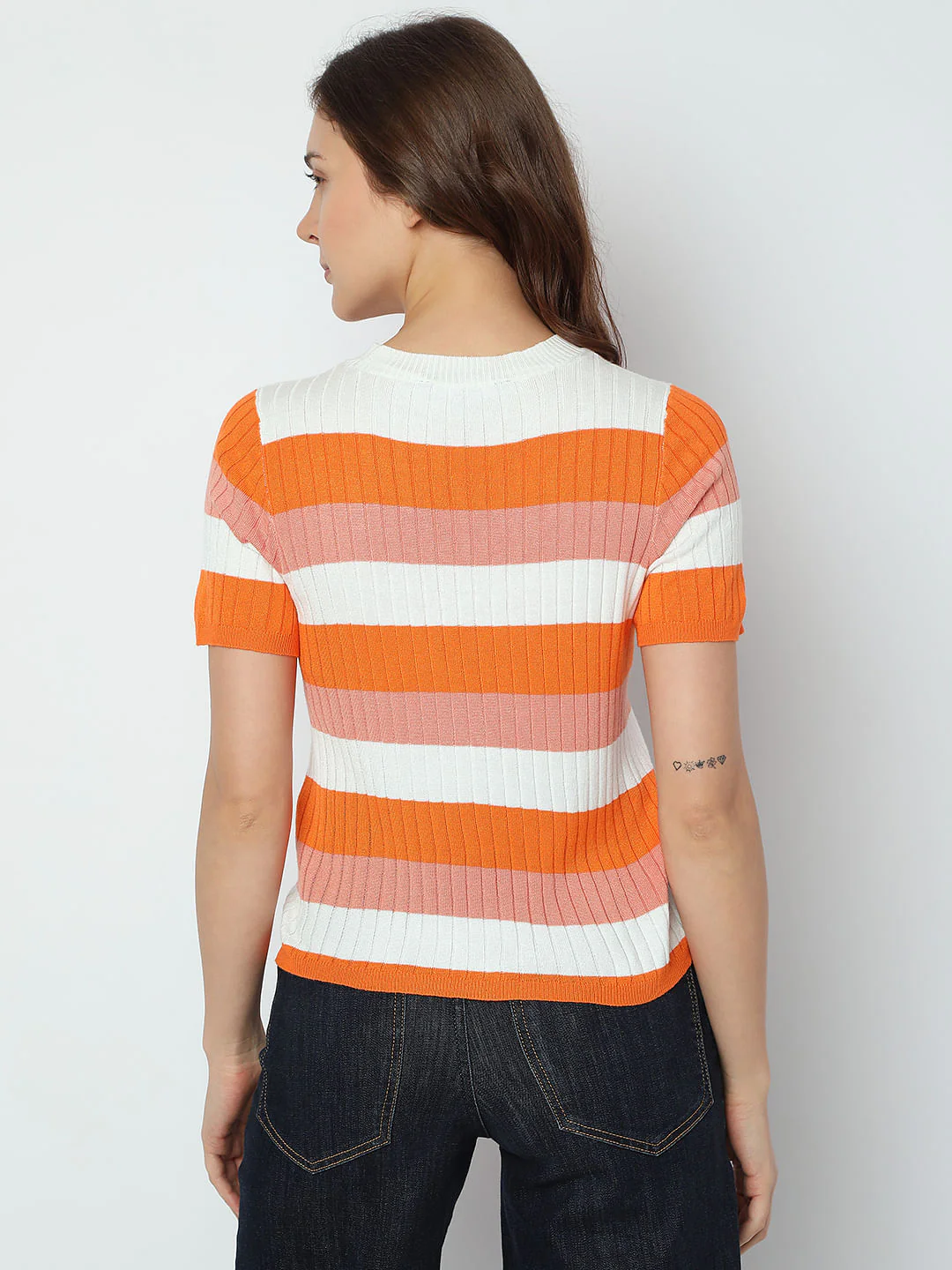 Orange Ribbed Striped Knit Top - Image 4