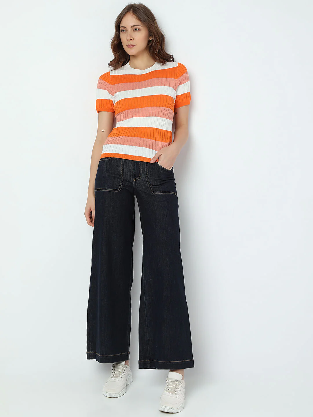 Orange Ribbed Striped Knit Top - Image 5