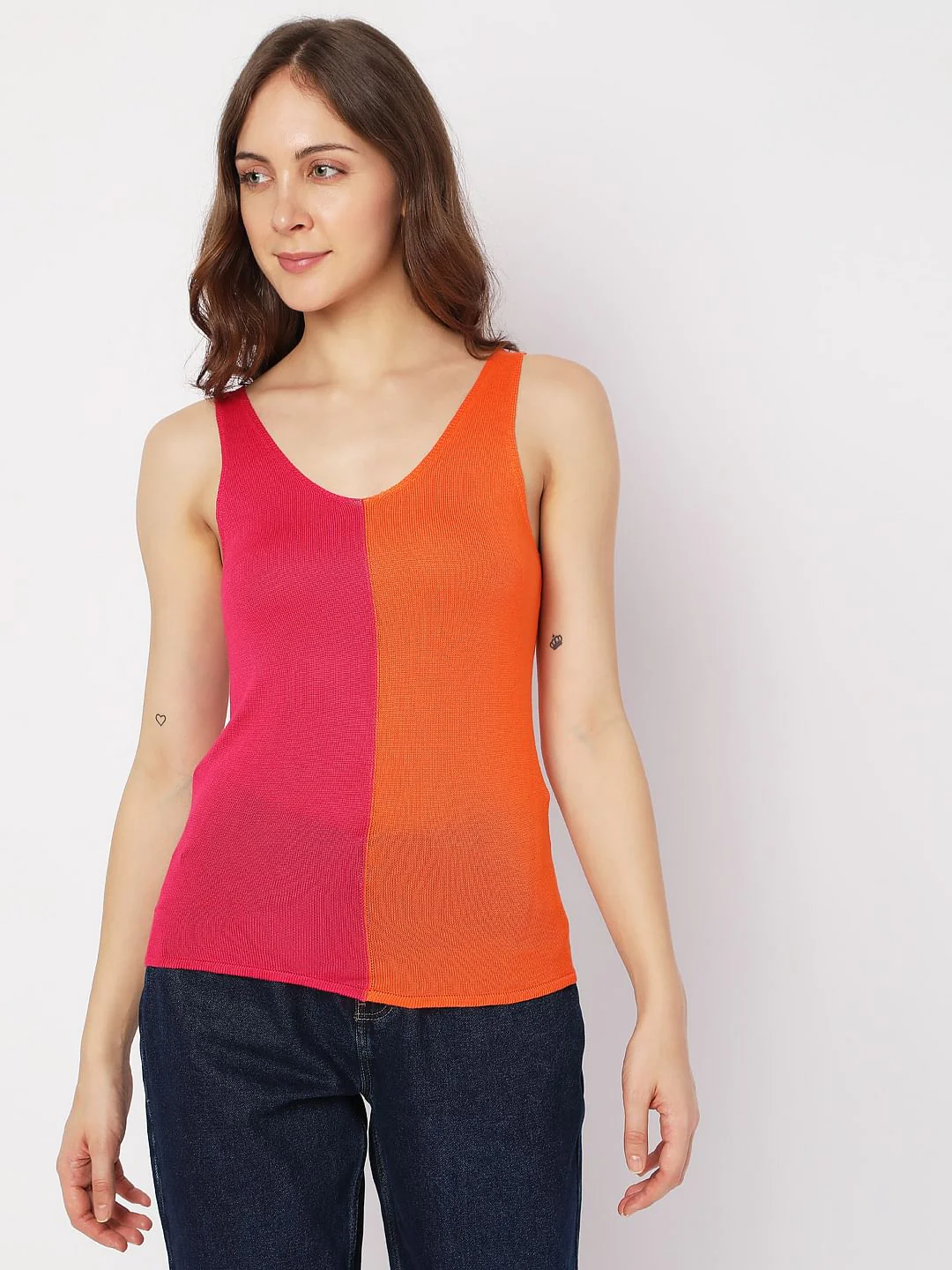 Orange Colourblocked Knit Top - Image 2