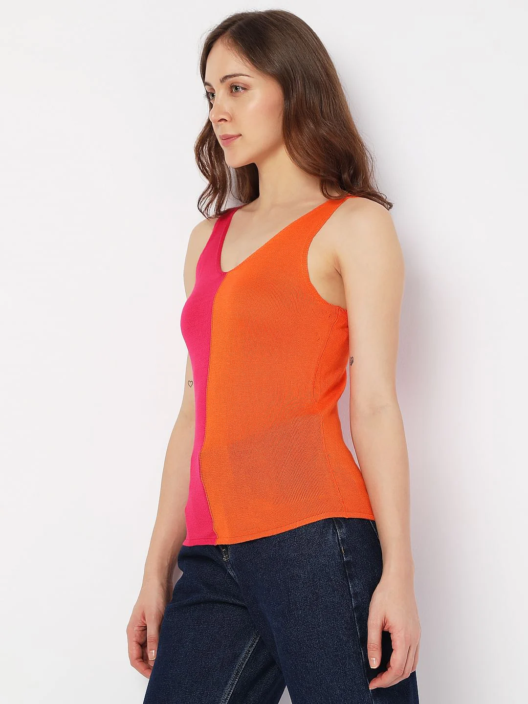 Orange Colourblocked Knit Top - Image 3