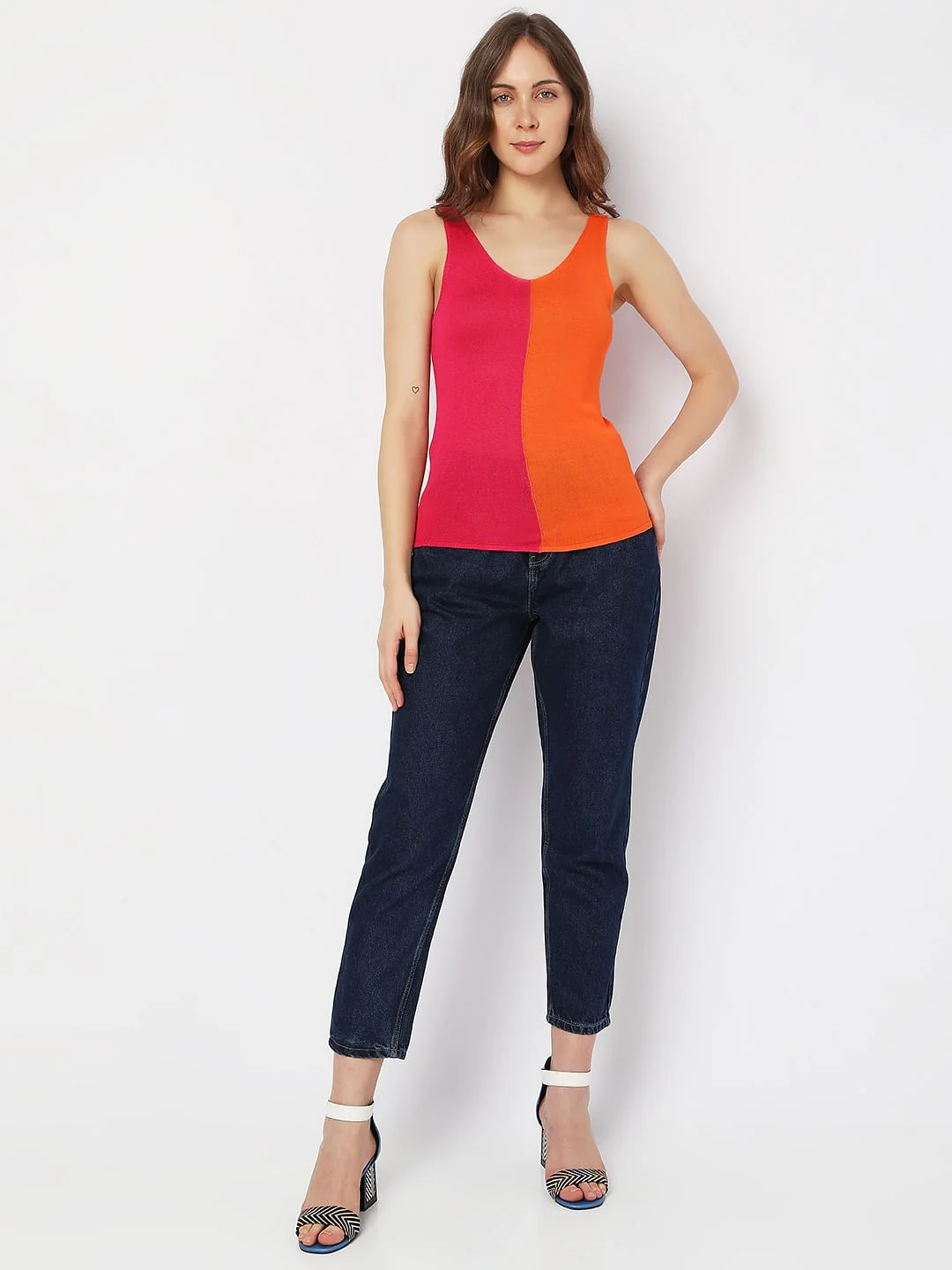 Orange Colourblocked Knit Top - Image 5