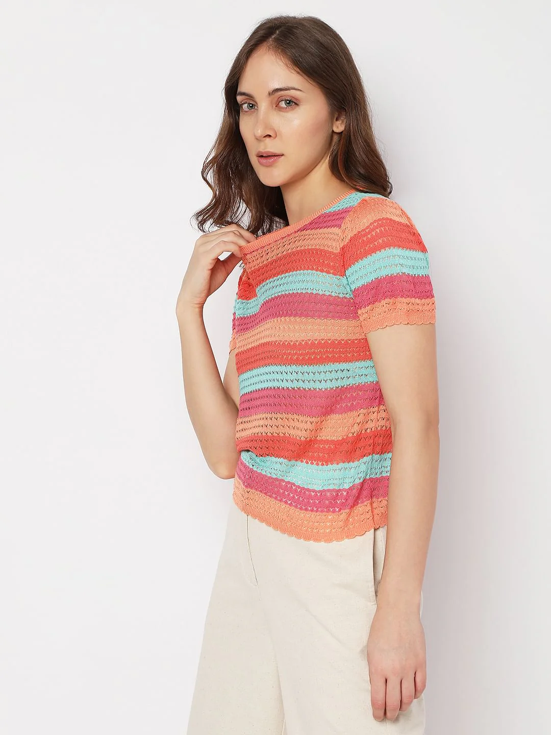 Blue Colourblocked Knit Top - Image 3