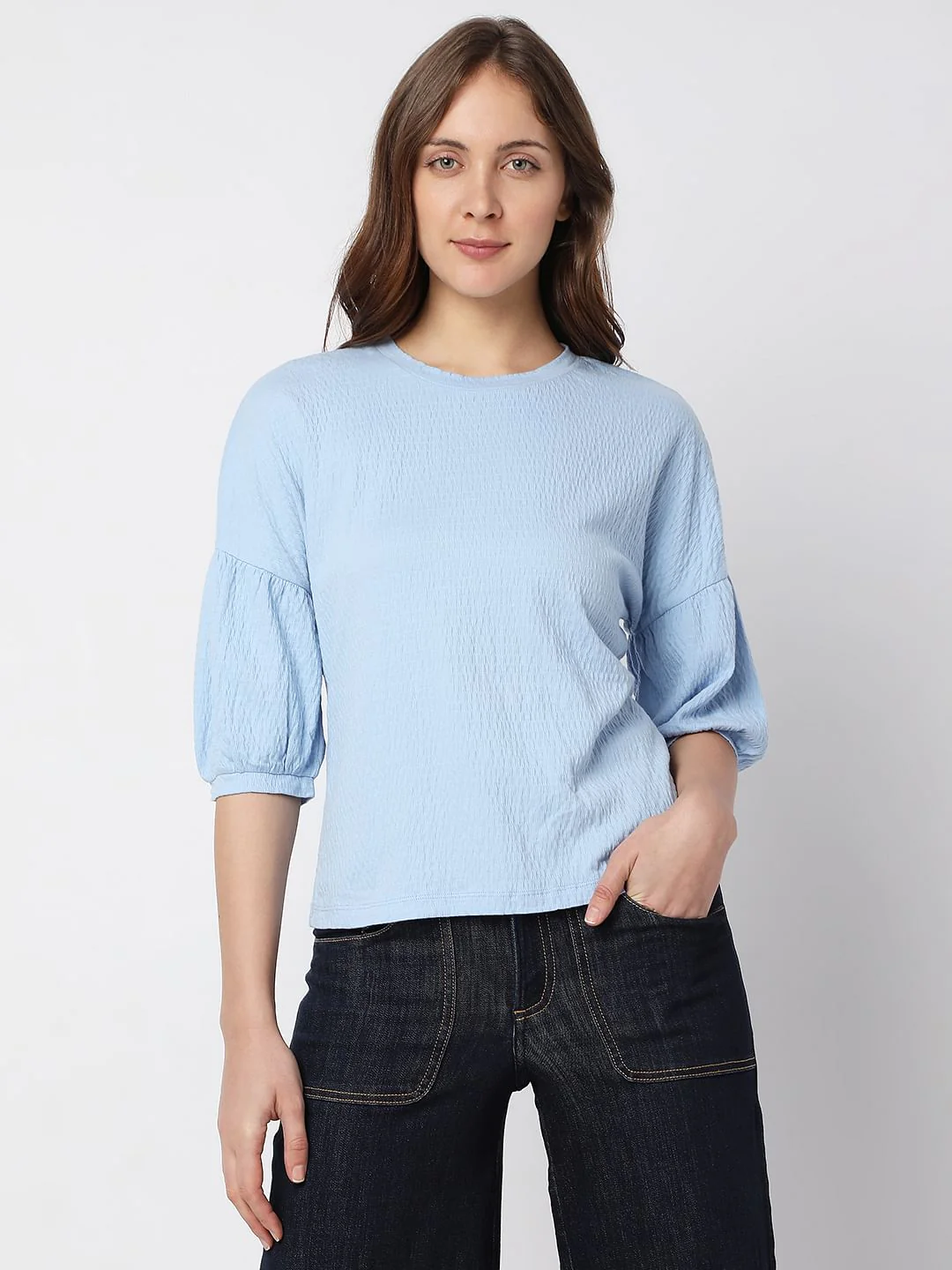 Blue Textured Knit Top - Image 2