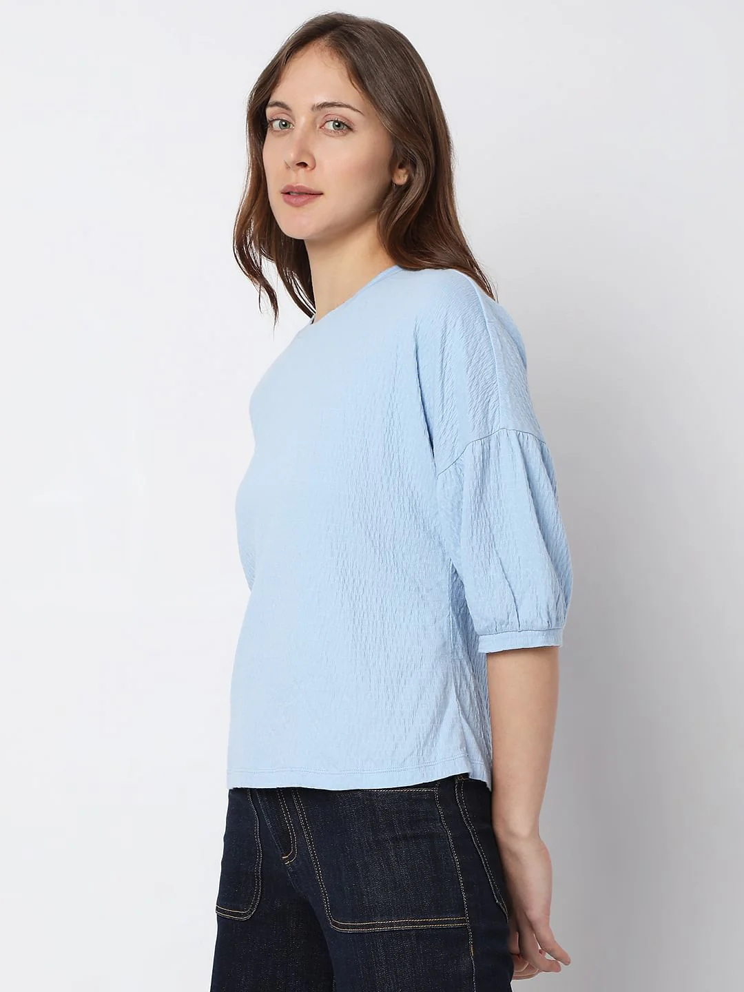 Blue Textured Knit Top - Image 3