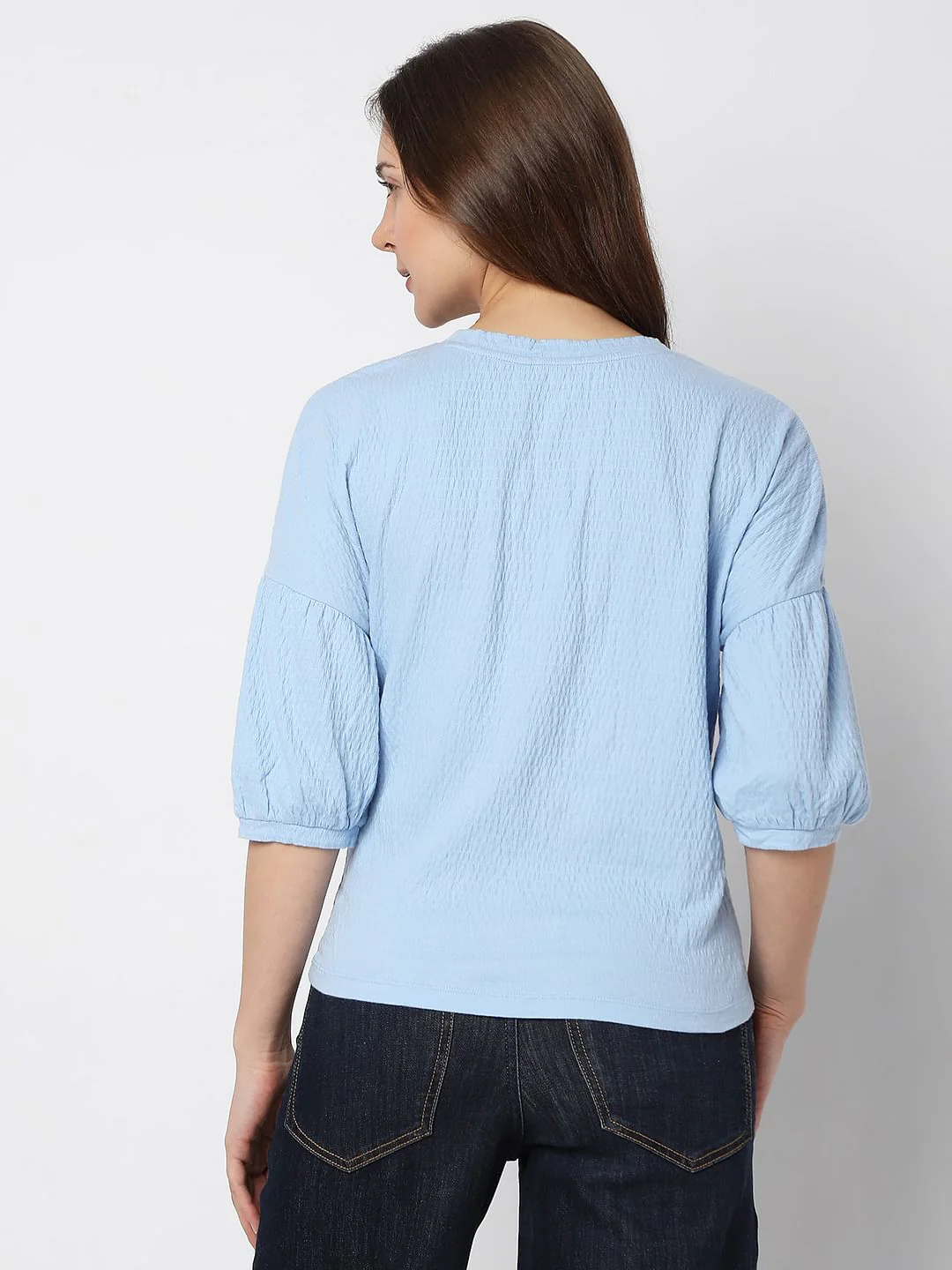 Blue Textured Knit Top - Image 4