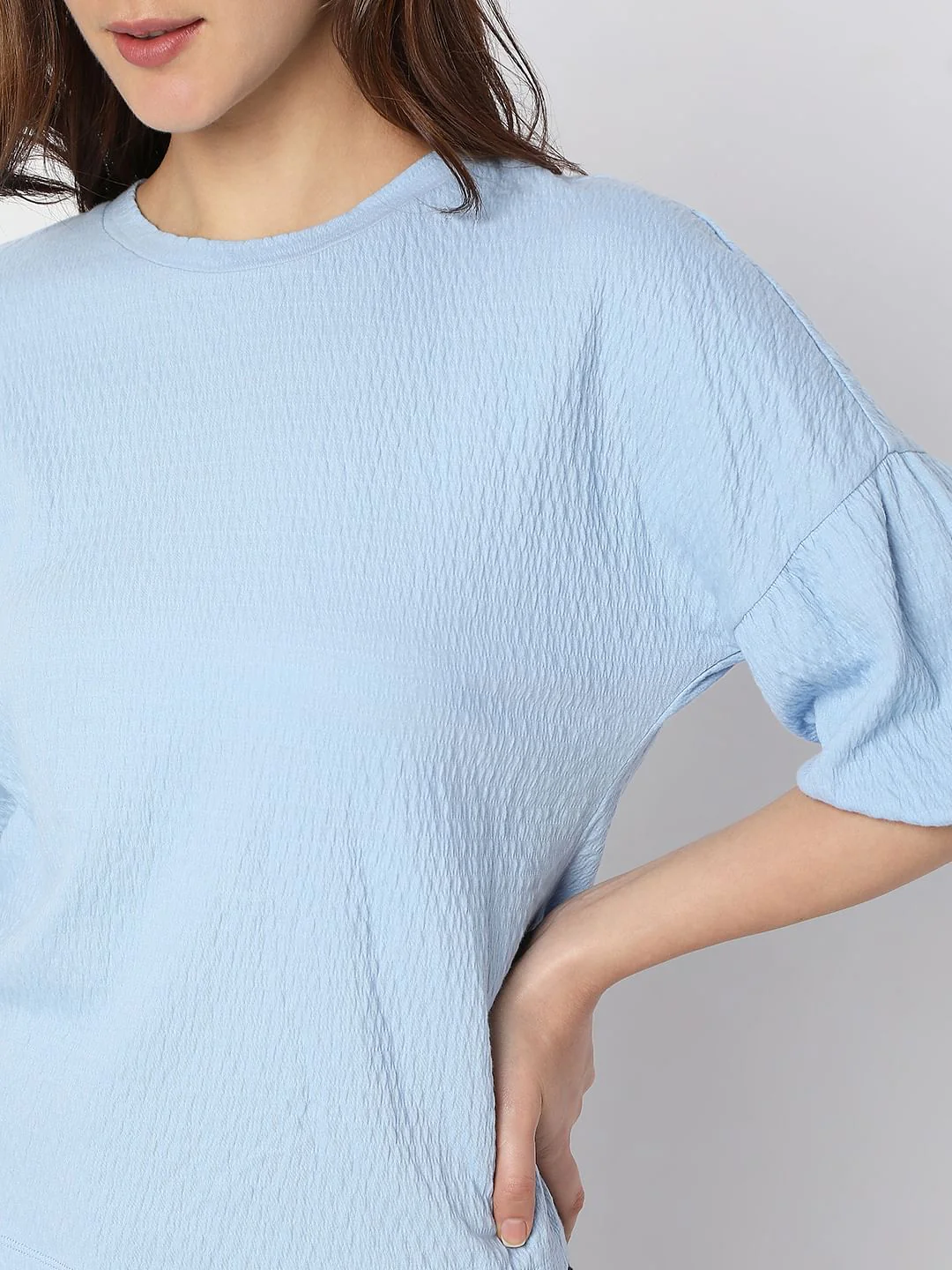 Blue Textured Knit Top - Image 6