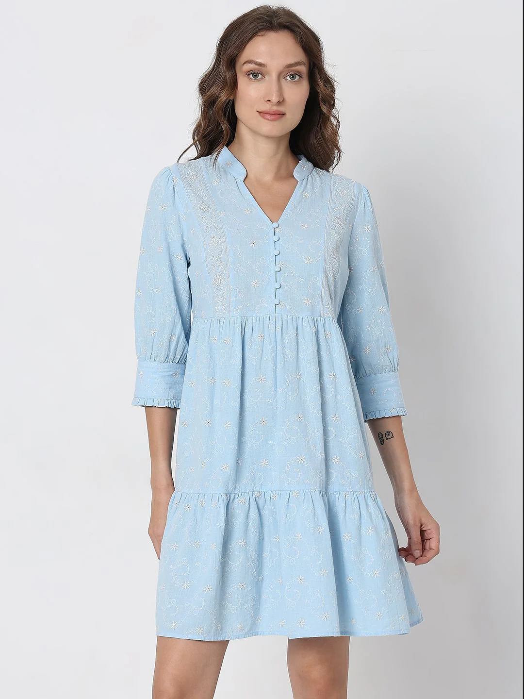 Light Blue Embroidered Shift Dress - Image 2