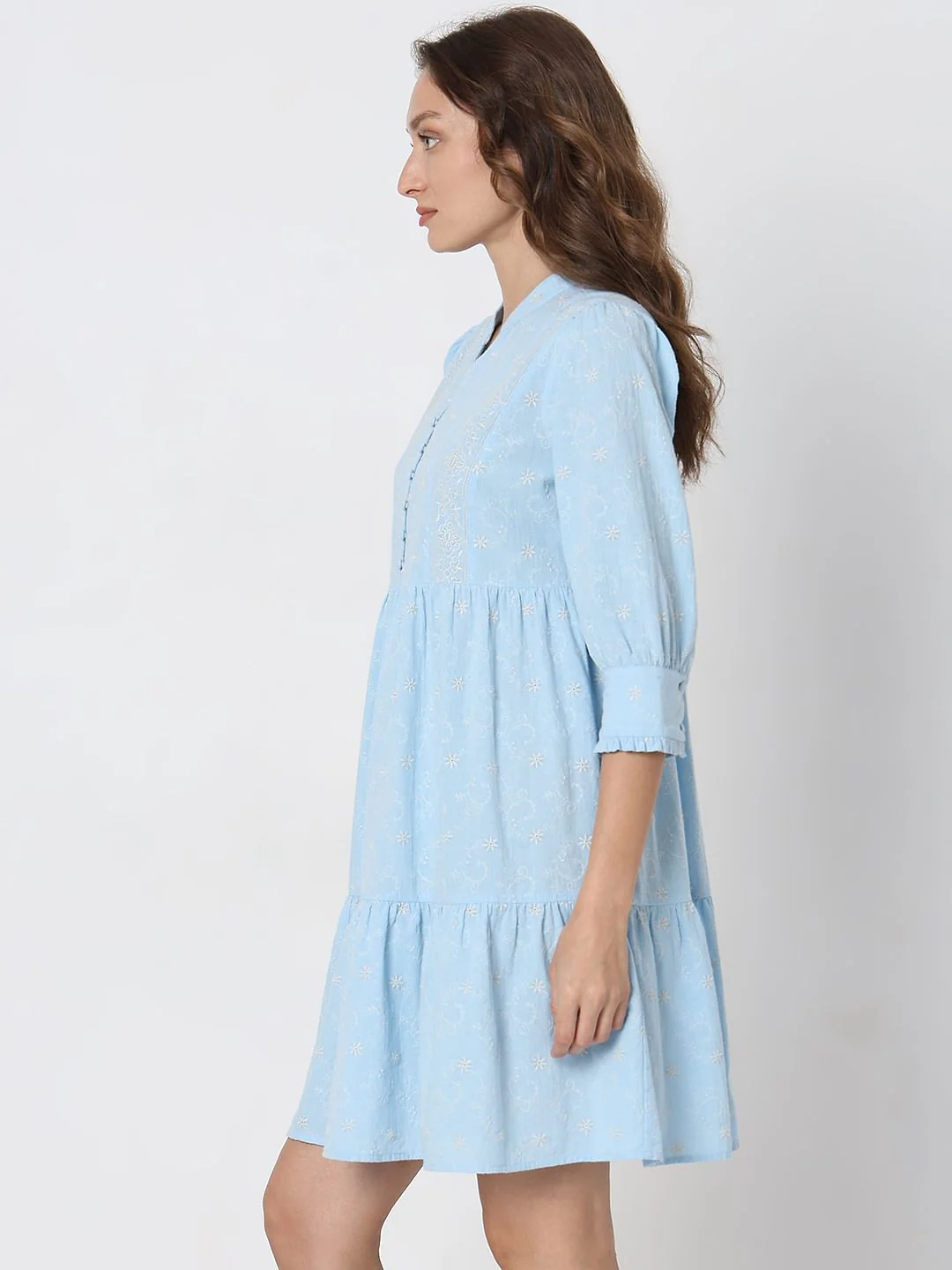 Light Blue Embroidered Shift Dress - Image 3