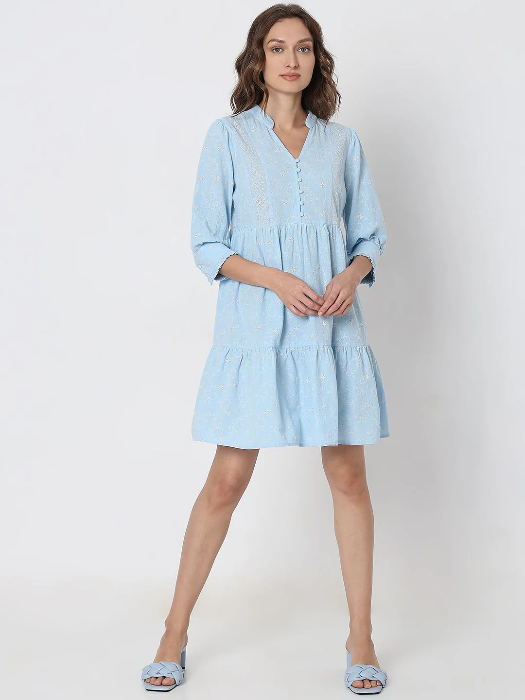 Light Blue Embroidered Shift Dress - Image 5