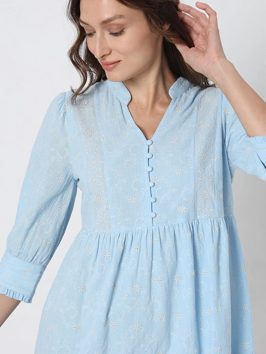 Light Blue Embroidered Shift Dress - Image 6