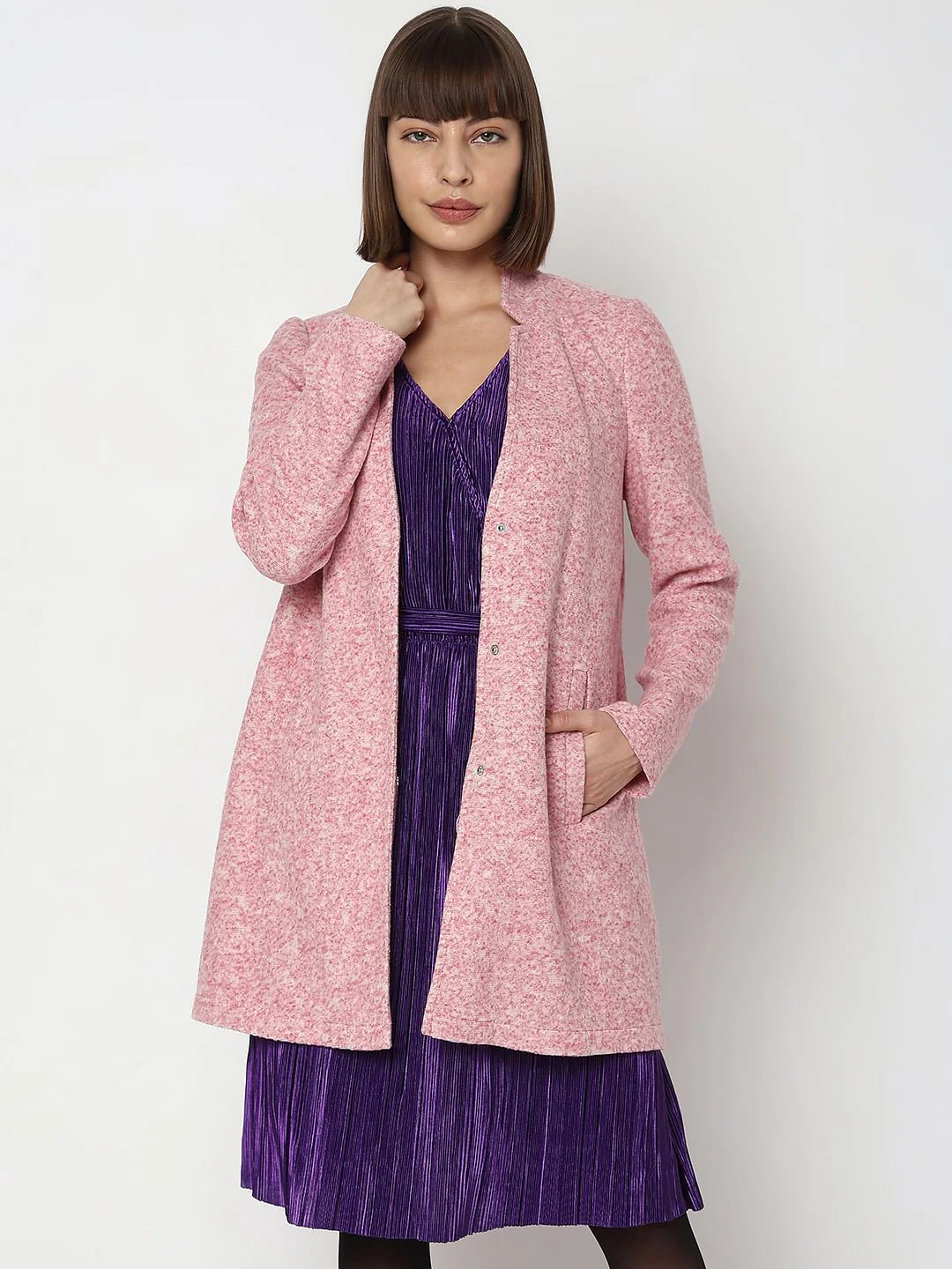 Pink Melange Long Coat - Image 2