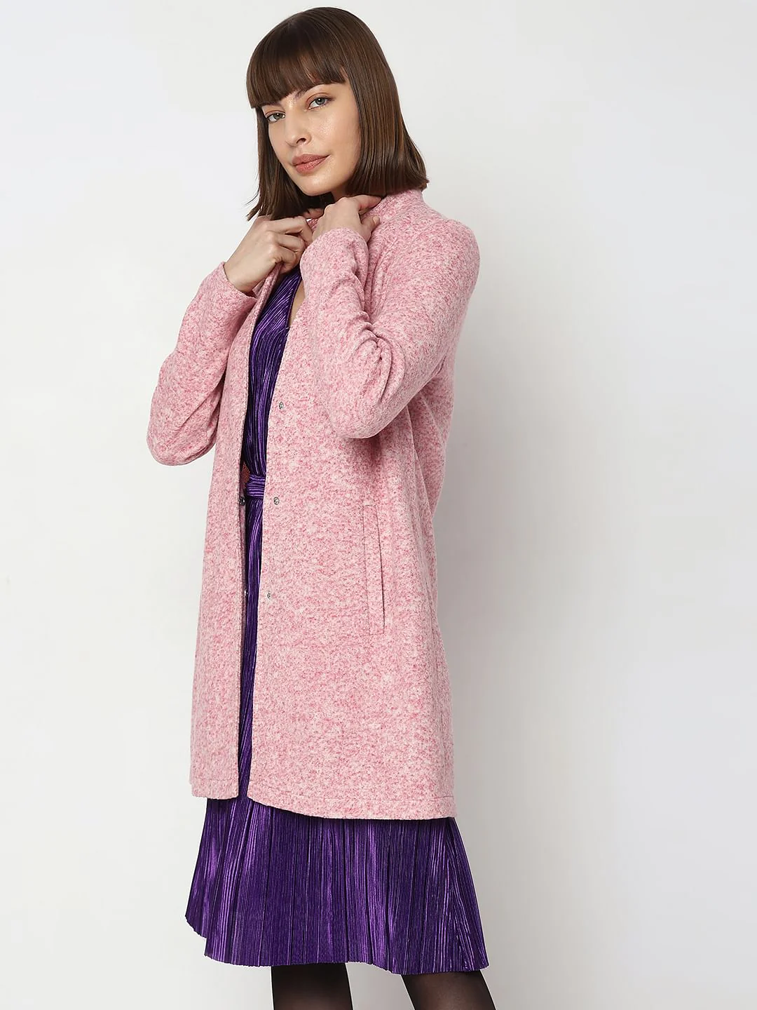 Pink Melange Long Coat - Image 3