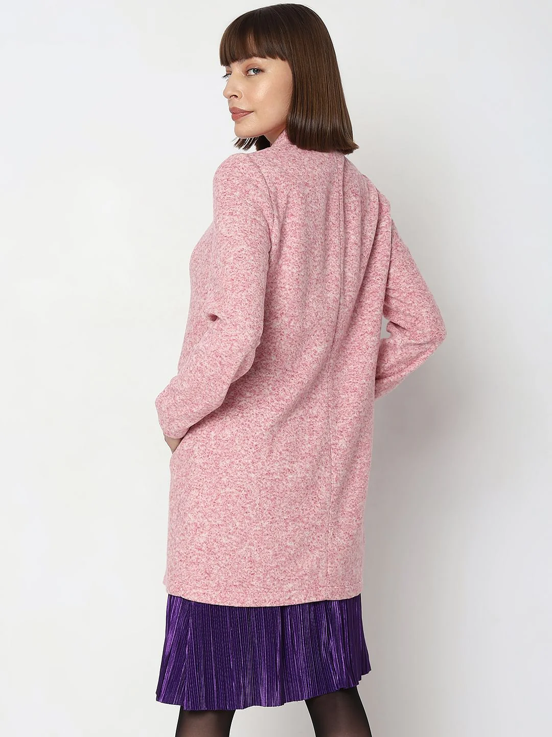 Pink Melange Long Coat - Image 4