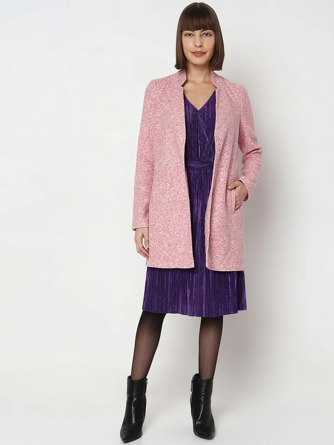 Pink Melange Long Coat - Image 5