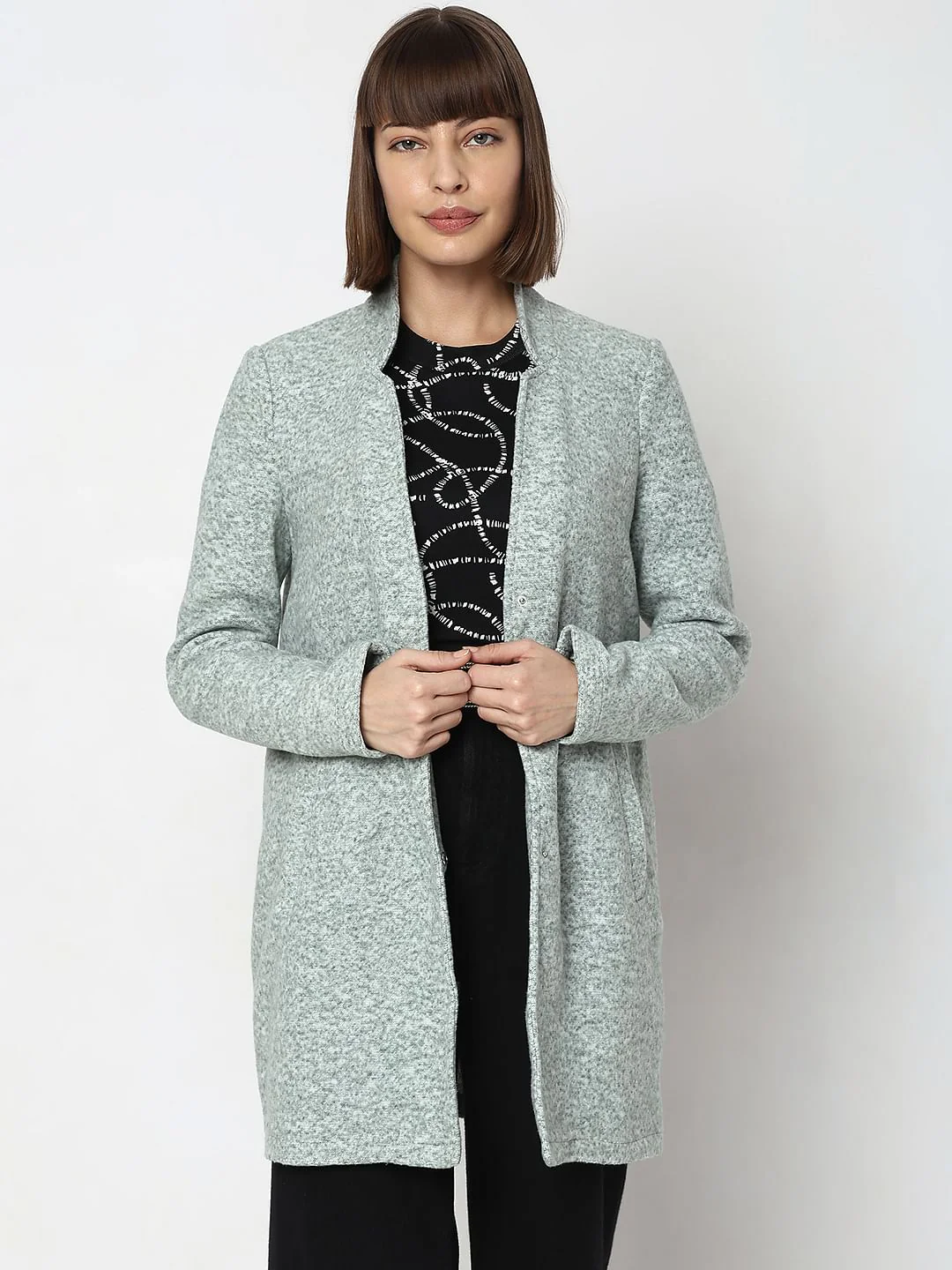 Green Melange Long Coat - Image 2