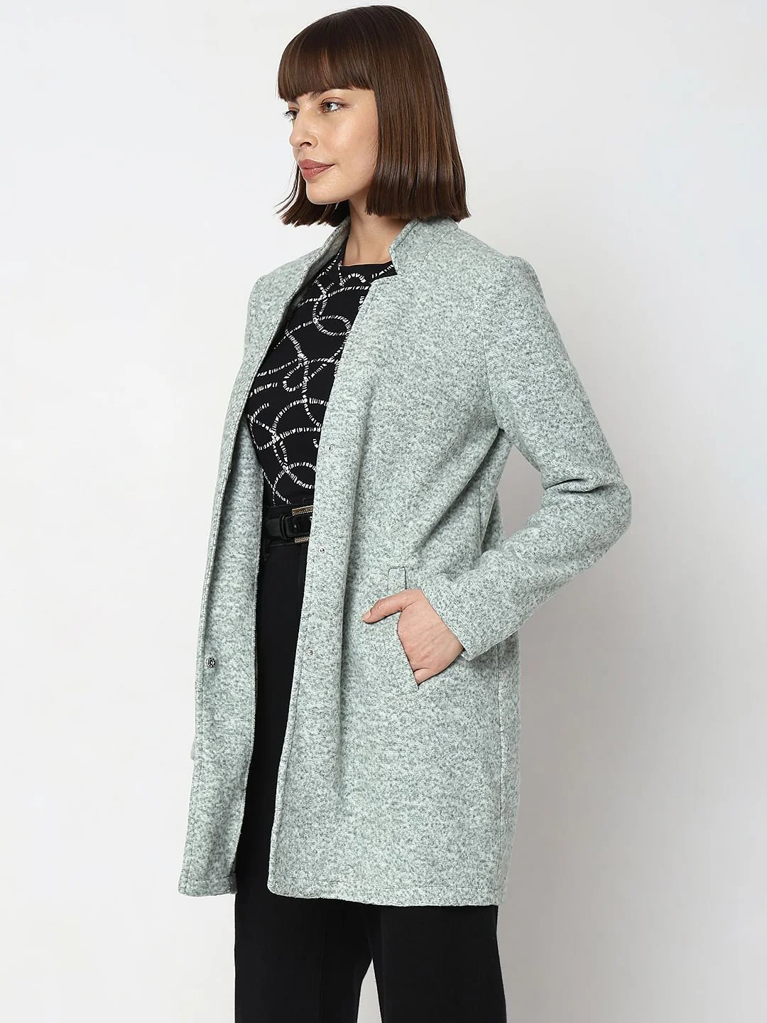Green Melange Long Coat - Image 3