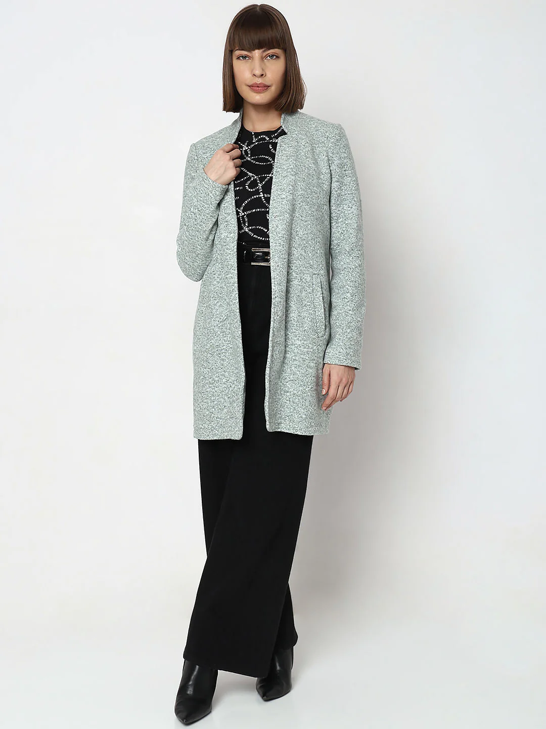 Green Melange Long Coat - Image 5