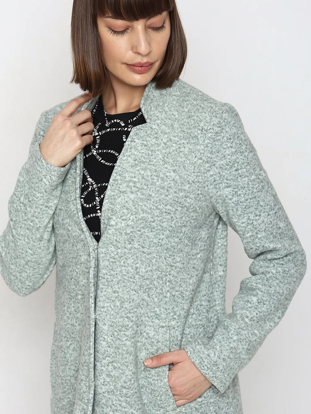 Green Melange Long Coat - Image 6
