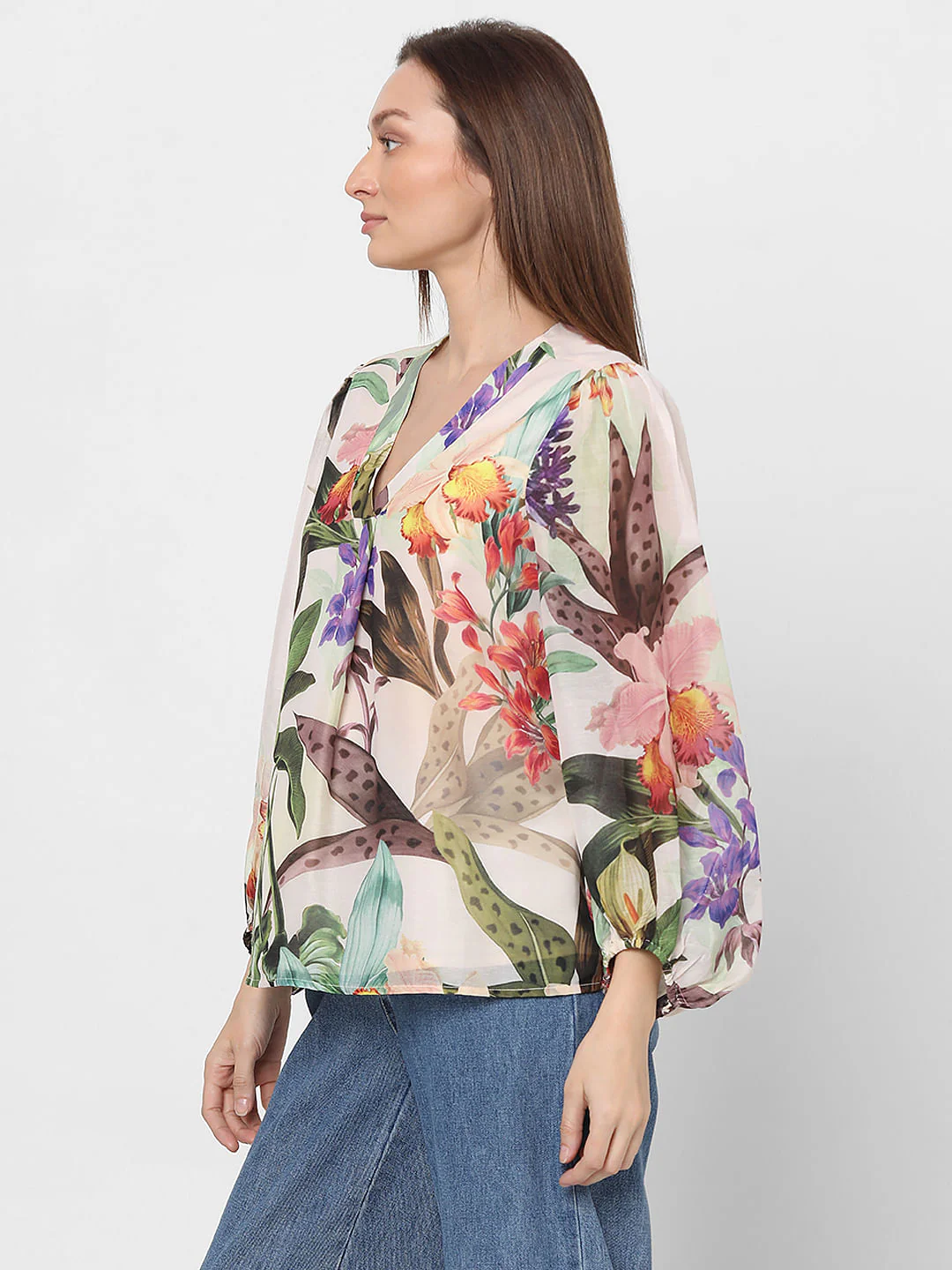 Peach Floral Print V-Neck Top - Image 3