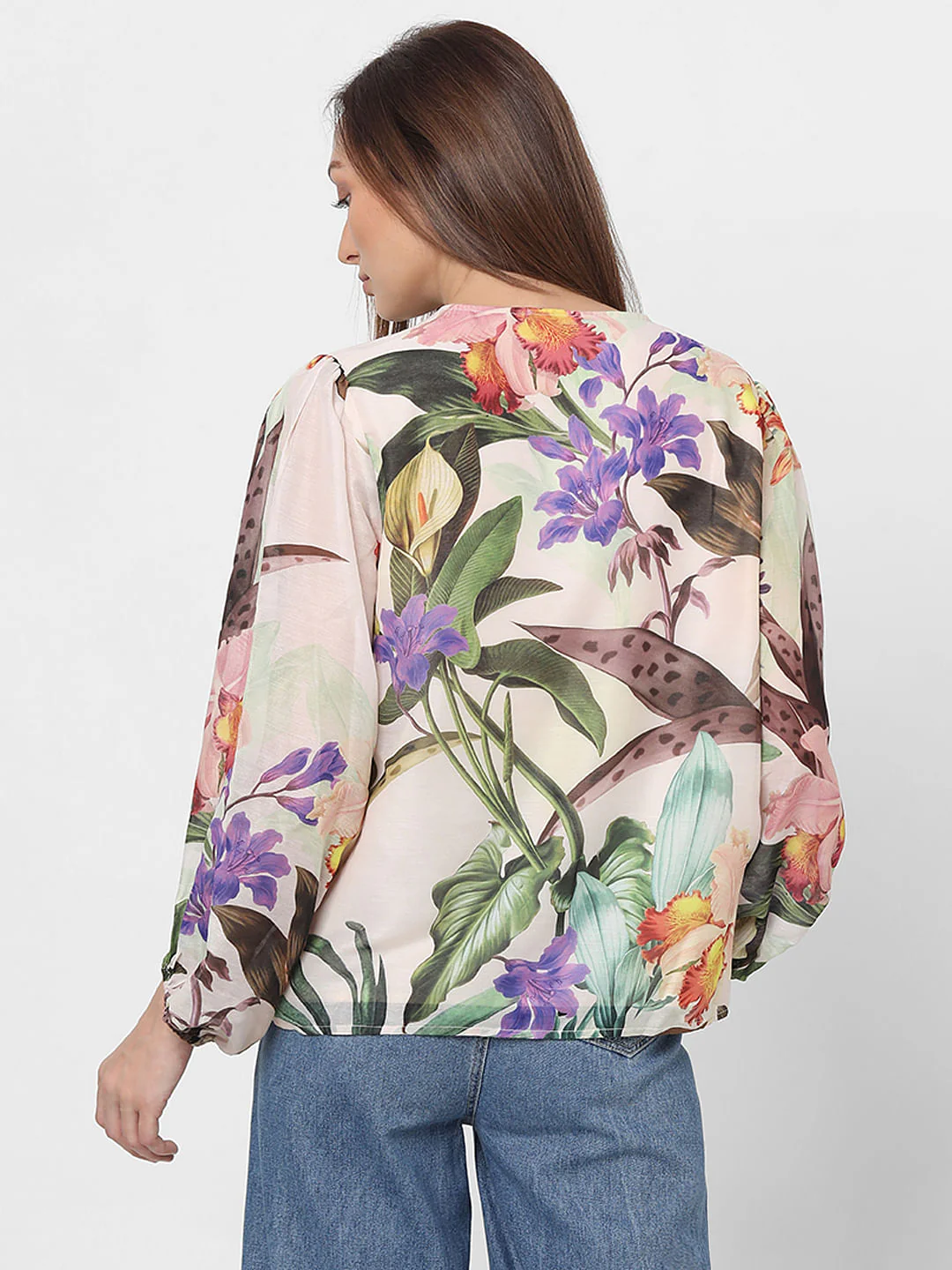 Peach Floral Print V-Neck Top - Image 4