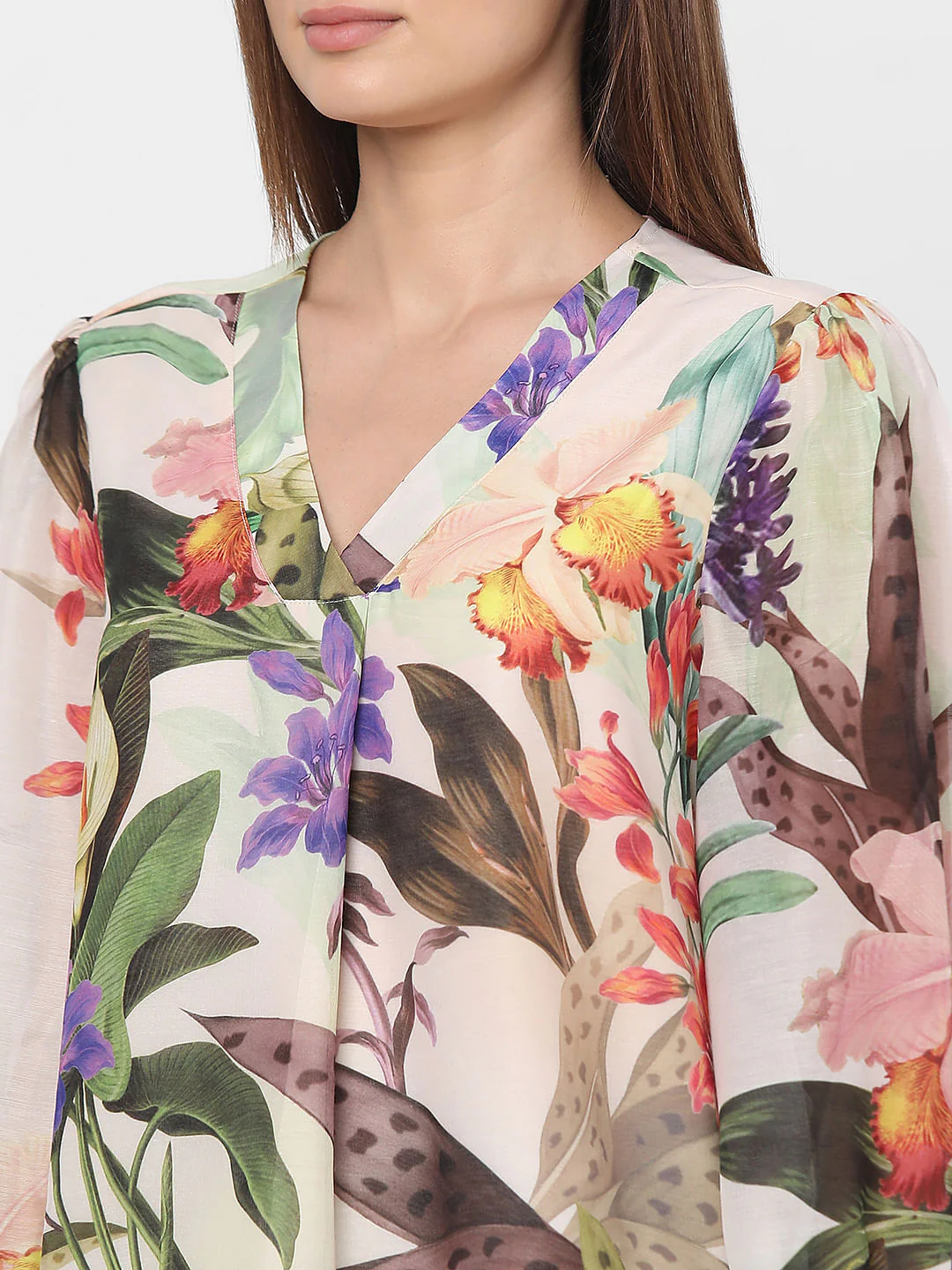 Peach Floral Print V-Neck Top - Image 6