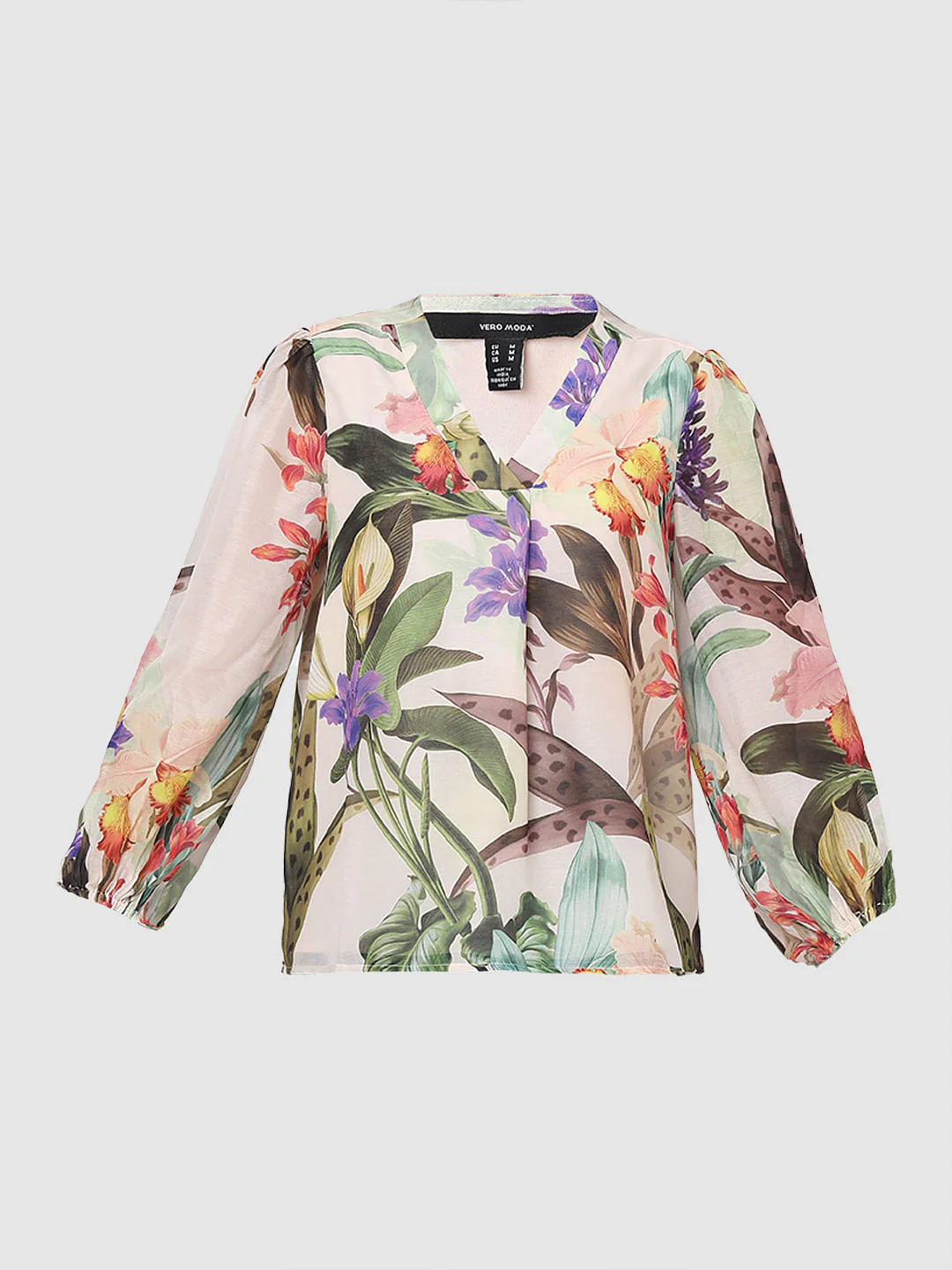 Peach Floral Print V-Neck Top - Image 7